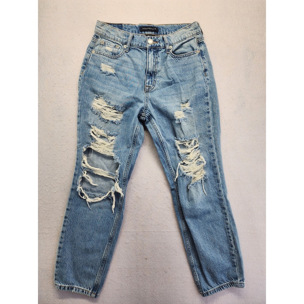 Aeropostale Mom Jean High Rise Distressed Light Wash Denim Size 6